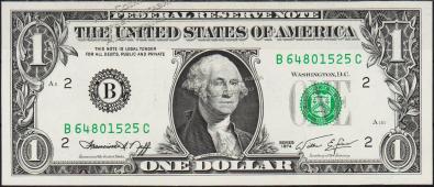 Банкнота США 1 доллар 1974 года. Р.455 UNC "B" B-C - Банкнота США 1 доллар 1974 года. Р.455 UNC "B" B-C