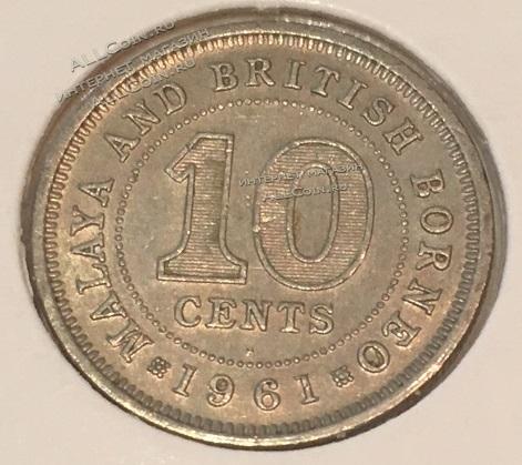 #165 Борнео 10 центов 1961г. Медь Никель. UNC. 