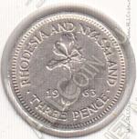 27-1 Родезия и Ньясланд 3 пенса 1963г. КМ # 3 медно-никелевая 16,3мм