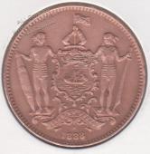 4-27 Британское Северное Борнео 1 цент 1888г. Бронза - 4-27 Британское Северное Борнео 1 цент 1888г. Бронза