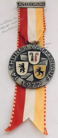 #403 Швейцария спорт Медаль Знаки. 14-тый стрелковый фестиваль. THUNER WAFFENLAUF. 1972 год.