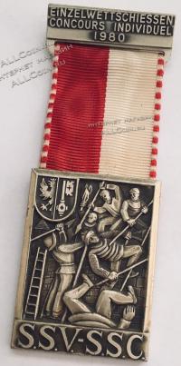 #233 Швейцария спорт Медаль Знаки. Индивидуальный конкурс стрелков. 1980 год.