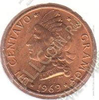 4-108 Доминиканская республика 1 сентаво 1969 г. KM# 32 UNC Бронза 3,02 гр. 