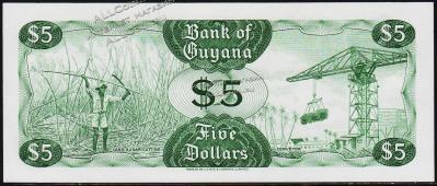 Гайана 5 долларов 1989г. P.22е - UNC - Гайана 5 долларов 1989г. P.22е - UNC