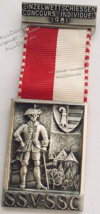  #234 Швейцария спорт Медаль Знаки. Индивидуальный конкурс стрелков. 1981 год.