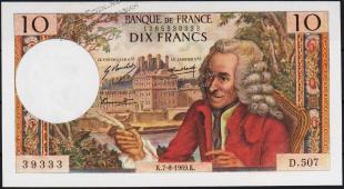 Франция 10 франков 07.08.1969г. P.147с - UNC - Франция 10 франков 07.08.1969г. P.147с - UNC