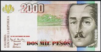Банкнота Колумбия 2000 песо 10.12.2000 года. P.451а - UNC - Банкнота Колумбия 2000 песо 10.12.2000 года. P.451а - UNC