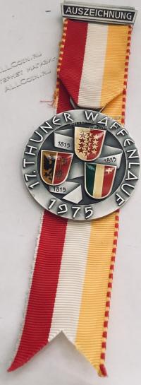 #406 Швейцария спорт Медаль Знаки. 17-тый стрелковый фестиваль. THUNER WAFFENLAUF. 1975 год.