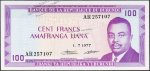 Банкнота Бурунди 100 франков 1977 года. P.29а(1) - UNC