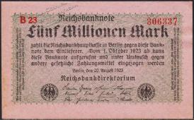 Германия 5000000 марок 1923г. P.105 UNC- - Германия 5000000 марок 1923г. P.105 UNC-