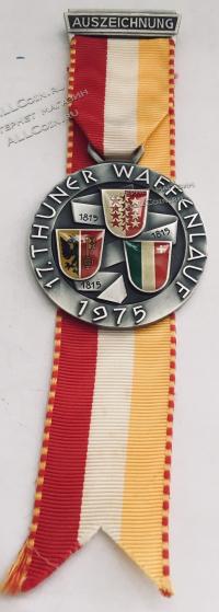 #408 Швейцария спорт Медаль Знаки. 17-тый стрелковый фестиваль. THUNER WAFFENLAUF. 1975 год.