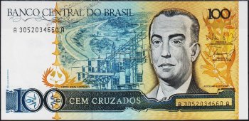 Банкнота Бразилия 100 крузадо 1988 года. P.211d - UNC - Банкнота Бразилия 100 крузадо 1988 года. P.211d - UNC
