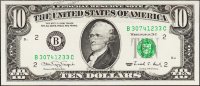 Банкнота США 10 долларов 1990 года. Р.486 UNC "B" B-C