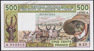 Кот-д’Ивуар 500 франков 1990г. P.106A.m - UNC - Кот-д’Ивуар 500 франков 1990г. P.106A.m - UNC