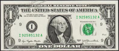 Банкнота США 1 доллар 1977 года. Р.462а - UNC "I" I-A - Банкнота США 1 доллар 1977 года. Р.462а - UNC "I" I-A