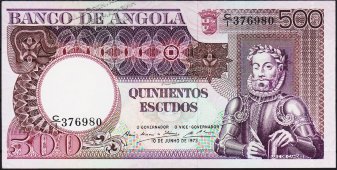 Банкнота Ангола 500 эскудо 1973 года. Р.107в - UNC- - Банкнота Ангола 500 эскудо 1973 года. Р.107в - UNC-