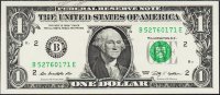 Банкнота США 1 доллар 2009 года. UNC "В" B-E