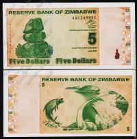 Зимбабве 5 долларов 2009г. P.93 UNC