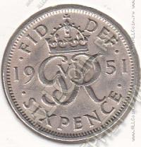 29-19 Великобритания 6 пенсов 1951г. КМ # 875 медно-никелевая 2,83гр. 19,5мм