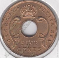 15-55 Восточная Африка 5 центов 1949г. KM# 33 бронза 5,55гр 25,5мм