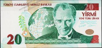 Банкнота Турция 20 новых лир 2005 года. P.219 UNC - Банкнота Турция 20 новых лир 2005 года. P.219 UNC