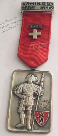 #370 Швейцария спорт Медаль Знаки. Наградная медаль по стрельбам в Гларус. 1987 год.