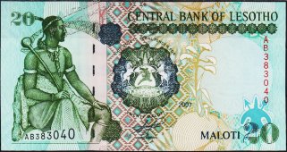 Банкнота Лесото 20 малоти 2007 года. P.16f - UNC - Банкнота Лесото 20 малоти 2007 года. P.16f - UNC