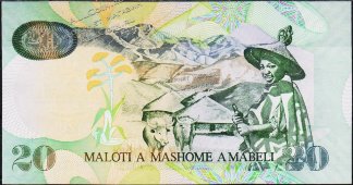 Банкнота Лесото 20 малоти 2007 года. P.16f - UNC - Банкнота Лесото 20 малоти 2007 года. P.16f - UNC