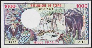 Чад 1000 франков 1980г. P.7(1) - UNC - Чад 1000 франков 1980г. P.7(1) - UNC