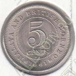 15-167 Малайя и Борнео 5 центов 1961г. КМ # 1 KN медно-никелевая 1,41гр. 16мм