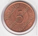 арт321 Маврикий 5 центов 1969г. КМ#34 - UNC