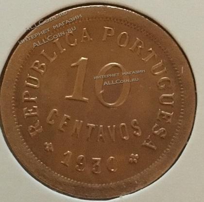 #15-129 Португалия 10 центов 1930г.Бронза.UNC 