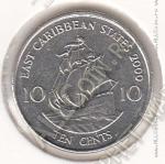35-80 Восточные Карибы 10 центов 2000г. КМ # 13 медно-никелевая 2,59гр. 18,06мм