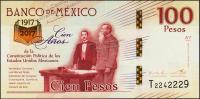 Банкнота Мексика 100 песо 2016 года. P.NEW - UNC "AY" /Юбилейная/