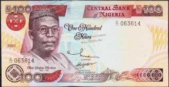 Банкнота Нигерия 100 найра 2001 года. P.28с - UNC - Банкнота Нигерия 100 найра 2001 года. P.28с - UNC