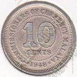 3-35 Малайя 10 центов 1948 г. KM# 8 Медь-Никель 2,83 гр. 19,5 мм.