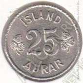 32-68 Исландия 25 аурар 1966г. КМ # 11 медно-никелевая 2,4гр. 16мм  - 32-68 Исландия 25 аурар 1966г. КМ # 11 медно-никелевая 2,4гр. 16мм 