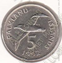 35-154 Фолклендские Острова 5 пенсов 1992г. КМ # 4.1 медно-никелевая 5,65гр. 23,6мм