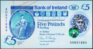Банкнота Ирландия Северная 5 фунтов 2017 года. P.NEW - UNC (BOI) - Банкнота Ирландия Северная 5 фунтов 2017 года. P.NEW - UNC (BOI)