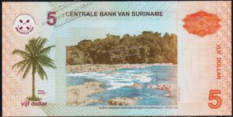Суринам 5 долларов 2004г. P.157а - UNC - Суринам 5 долларов 2004г. P.157а - UNC