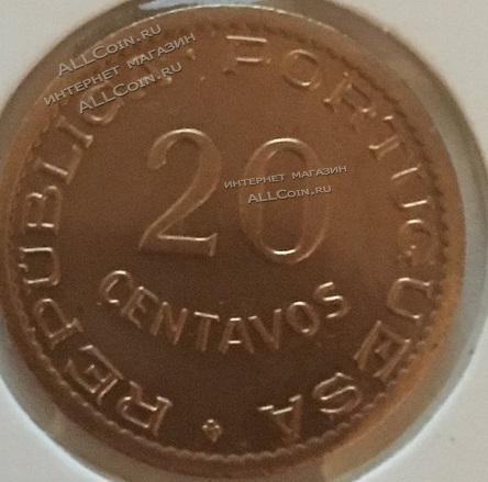 #15-134 Мозамбик 20 центаво 1950г.Бронза. UNC 