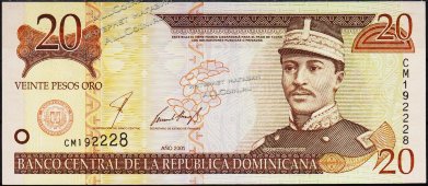 Банкнота Доминикана 20 песо 2001 года. P.169а - UNC - Банкнота Доминикана 20 песо 2001 года. P.169а - UNC