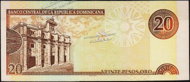 Банкнота Доминикана 20 песо 2001 года. P.169а - UNC - Банкнота Доминикана 20 песо 2001 года. P.169а - UNC