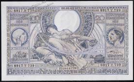 Бельгия 100 франков 20 бельгасов 26.05.1942г. Р.107(10) - АUNC - Бельгия 100 франков 20 бельгасов 26.05.1942г. Р.107(10) - АUNC