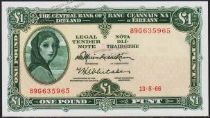 Ирландия Республика 1 фунт 1966г. P.64а(5) - UNC - Ирландия Республика 1 фунт 1966г. P.64а(5) - UNC