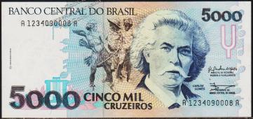 Банкнота Бразилия 5000 крузейро 1990 года. P.232а - UNC - Банкнота Бразилия 5000 крузейро 1990 года. P.232а - UNC