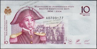 Банкнота Гаити 10 гурд 2004 года. P.272a - UNC  - Банкнота Гаити 10 гурд 2004 года. P.272a - UNC 