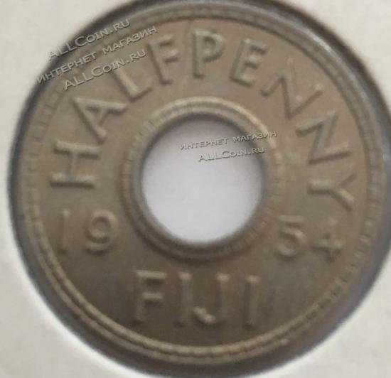 #H7-100 Фиджи 1/2 пенни 1954г. Медь Никель. UNC. 
