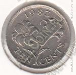 23-72 Бермуды 10 центов 1983г. КМ # 17 UNC медно-никелевая 2,45гр. 17,8мм