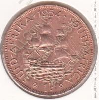 22-66 Южная Африка 1 пенни 1954г КМ # 46 бронза 9,6гр. 30,8мм